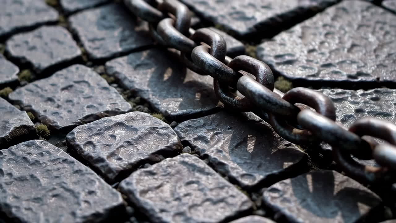 Rusty Chain on Cobblestones