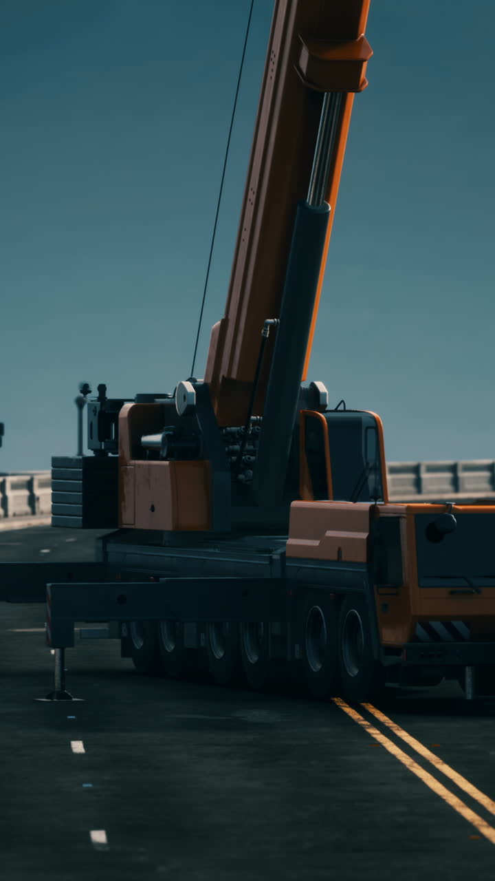 도로 에 있는 모바일 크레인 오렌지