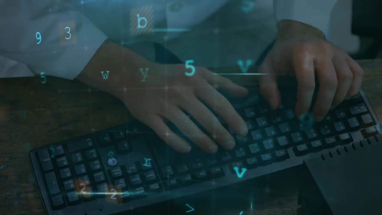 컴퓨터를 사용하는 과학자에 대한 사이버 공격 경고의 애니메이션