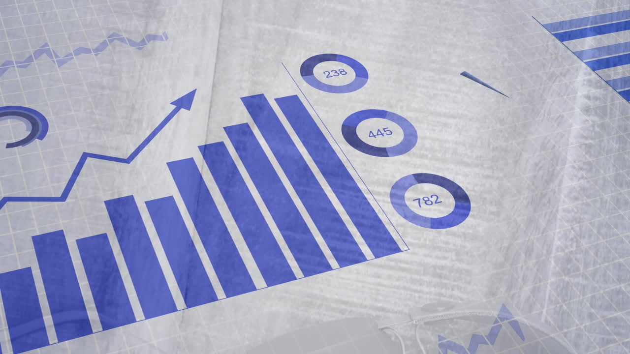 animación de gráficos, cambio de números, carga de círculos sobre un fondo abstracto