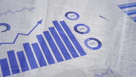 Animation-Von-Graphen,-Sich-ändernden-Zahlen,-Laden-Von-Kreisen-über-Abstraktem-Hintergrund