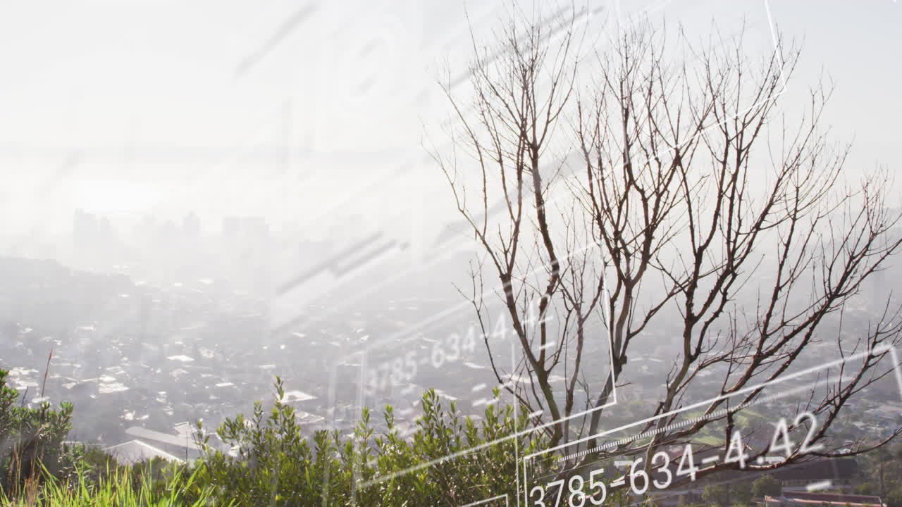 도시 풍경의 공중 뷰를 통해 데이터 처리의 애니메이션