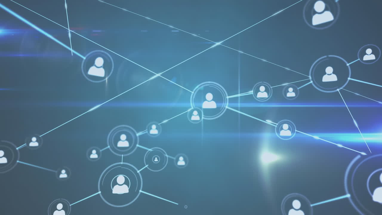 animación de la red de conexiones con iconos de medios en fondo negro