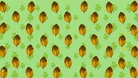 animation de feuilles d'automne et motif sur fond vert