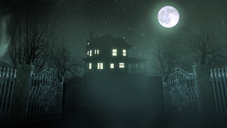 mystical horror background with the house and moon