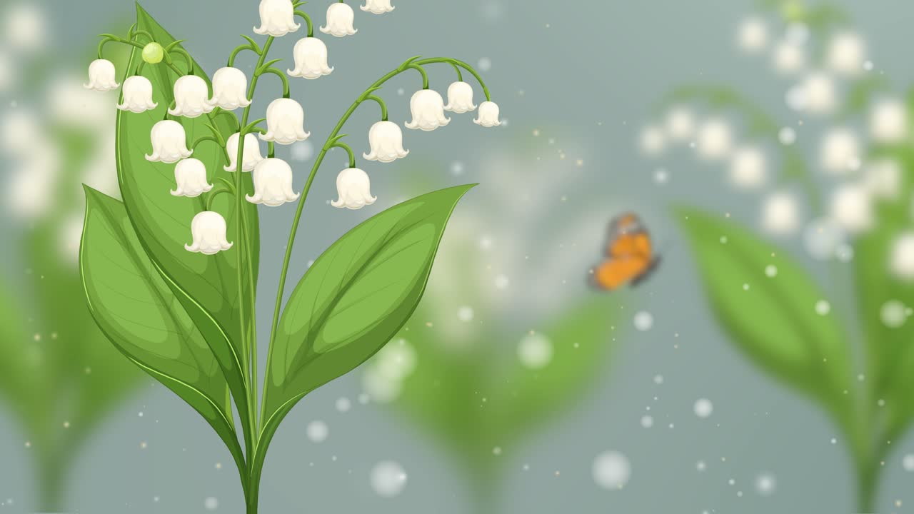 White Lily of the Valley Flowers with Butterfly