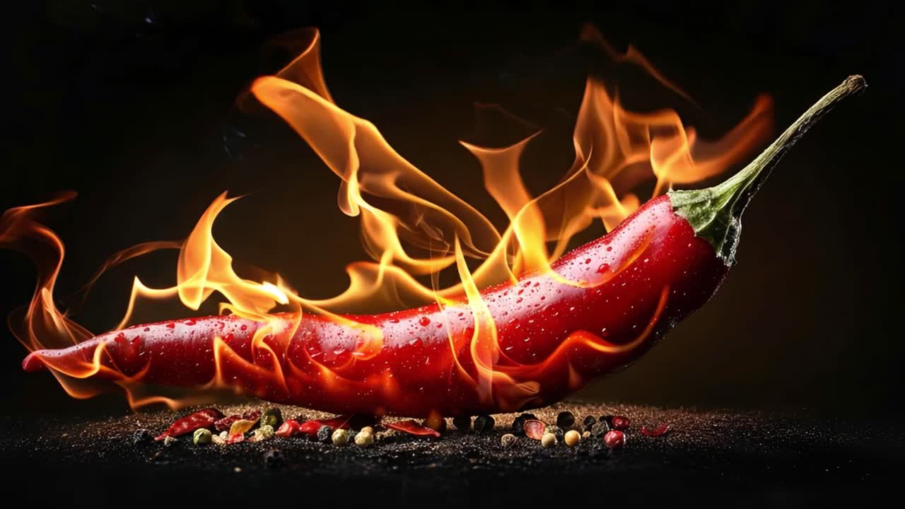 Flaming Red Chili Pepper with Spices