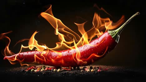 flaming red chili pepper with spices