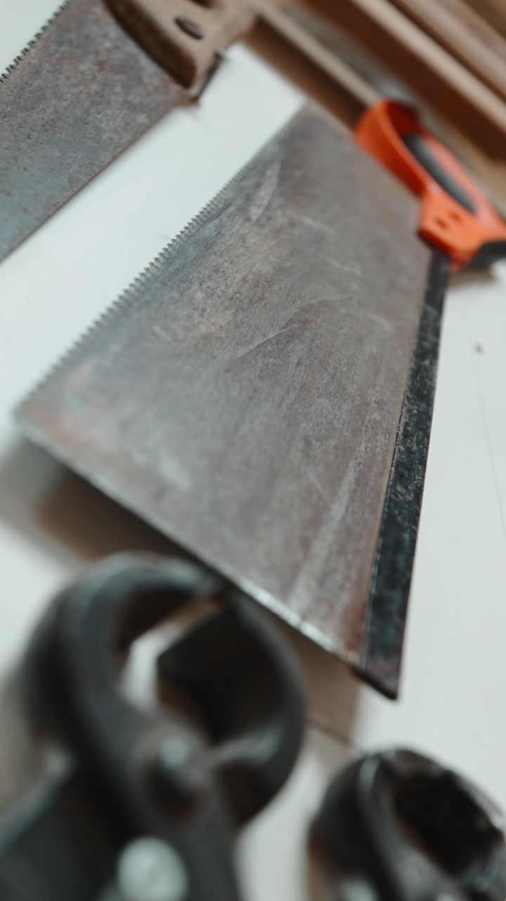 Close Up of Old Hand Tools on a Workbench