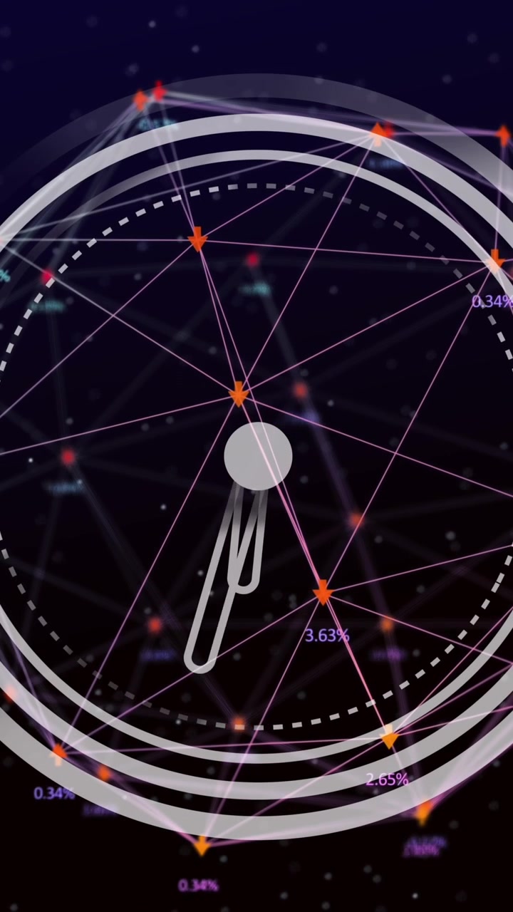 Animazione di un orologio in movimento su connessioni su sfondo nero.
