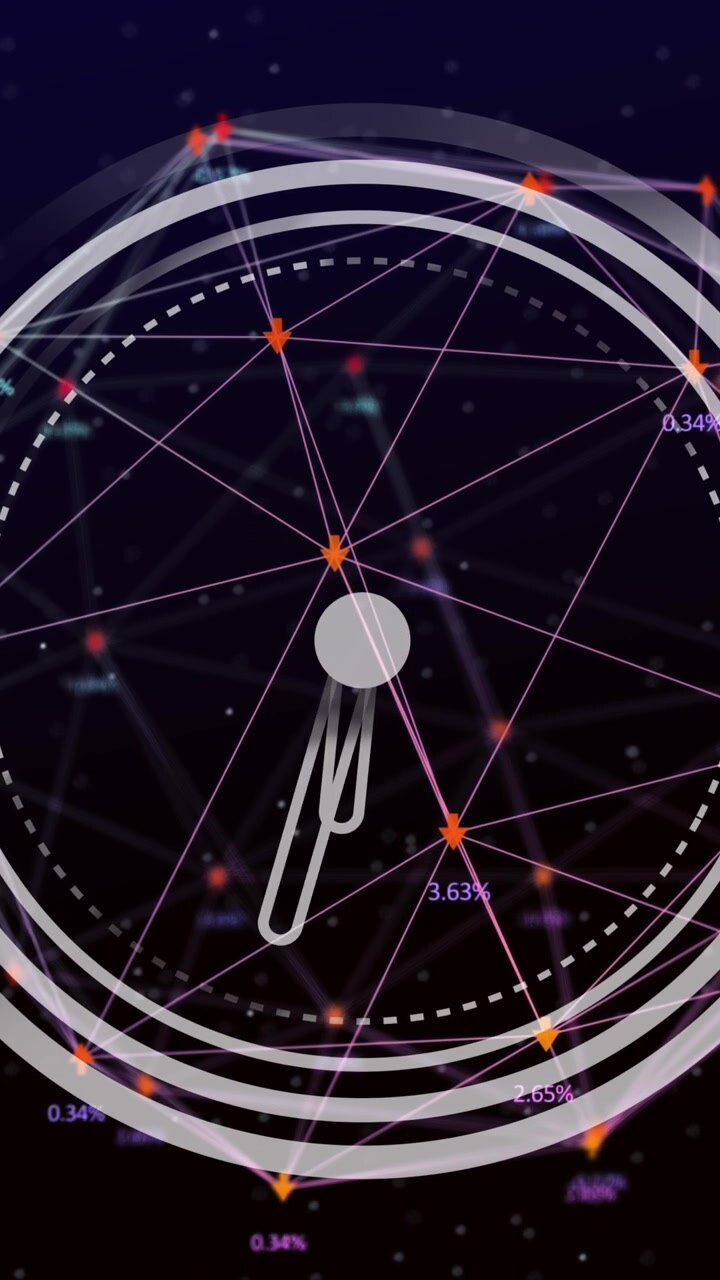 Animation of clock moving over connections on black background