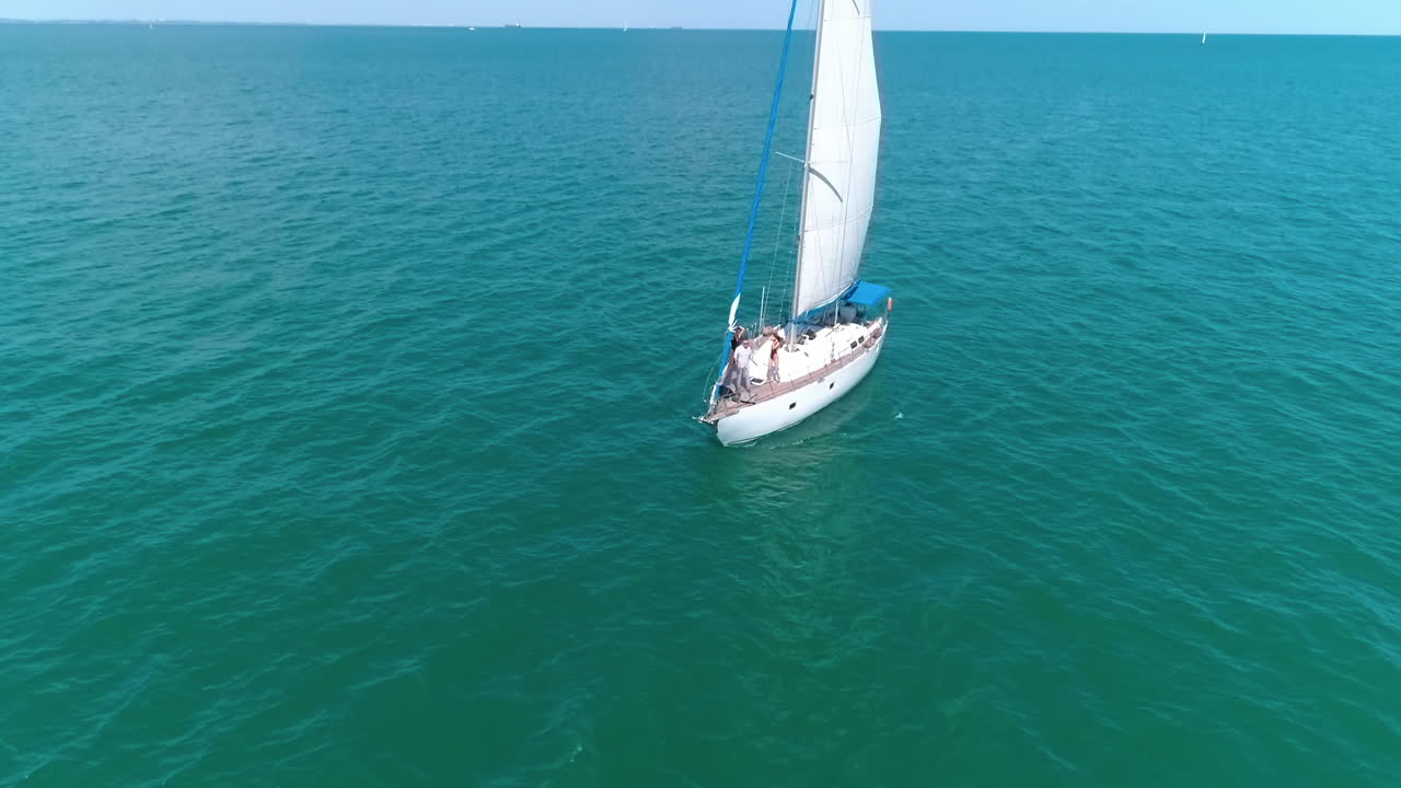 Traveling on sailing ship. Amazing view of yacht sailing in sea on windy day