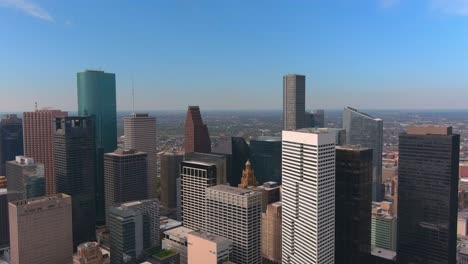 High-angle-aerial-of-the-downtown-Houston,-Texas-area