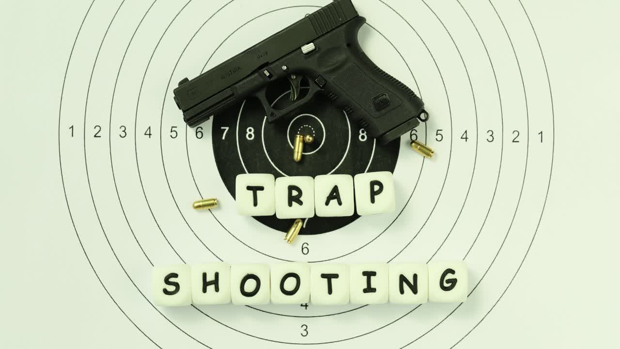 Handgun and Target with 'Trap Shooting' Letters
