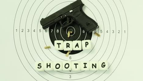 handgun and target with 'trap shooting' letters
