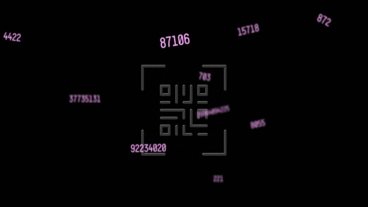 Animation of numbers and qr code on black background