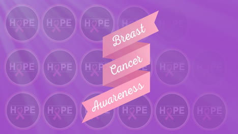 animation of breast cancer awareness text over pink breast cancer ribbons