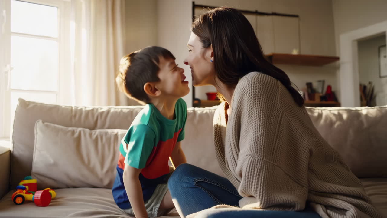 A mother and her child sharing a moment together