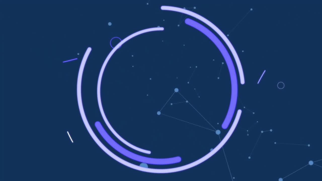 Animation of shapes over network of connections on blue background