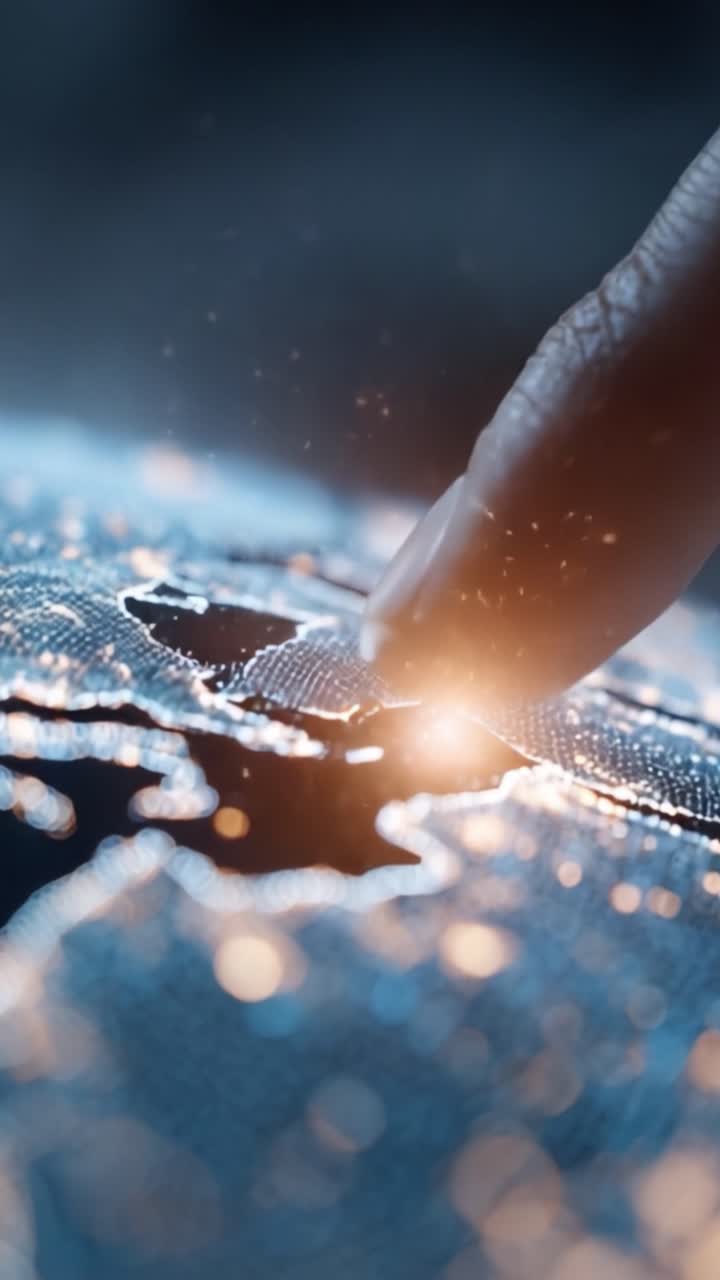 A Glowing Touch: Illuminating a Digital Map with a Finger to Uncover the World’s Hidden Details and Connections in a Technological Landscape