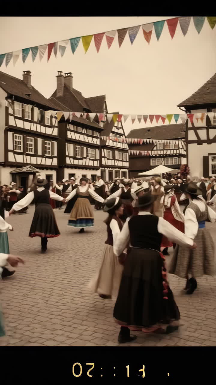 Traditional European Folk Dance in a Town Square