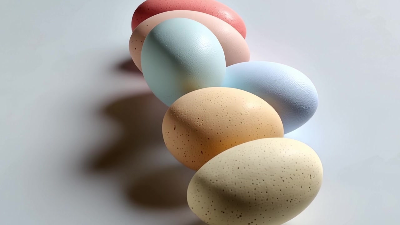 Colorful Speckled Eggs in a Diagonal Row