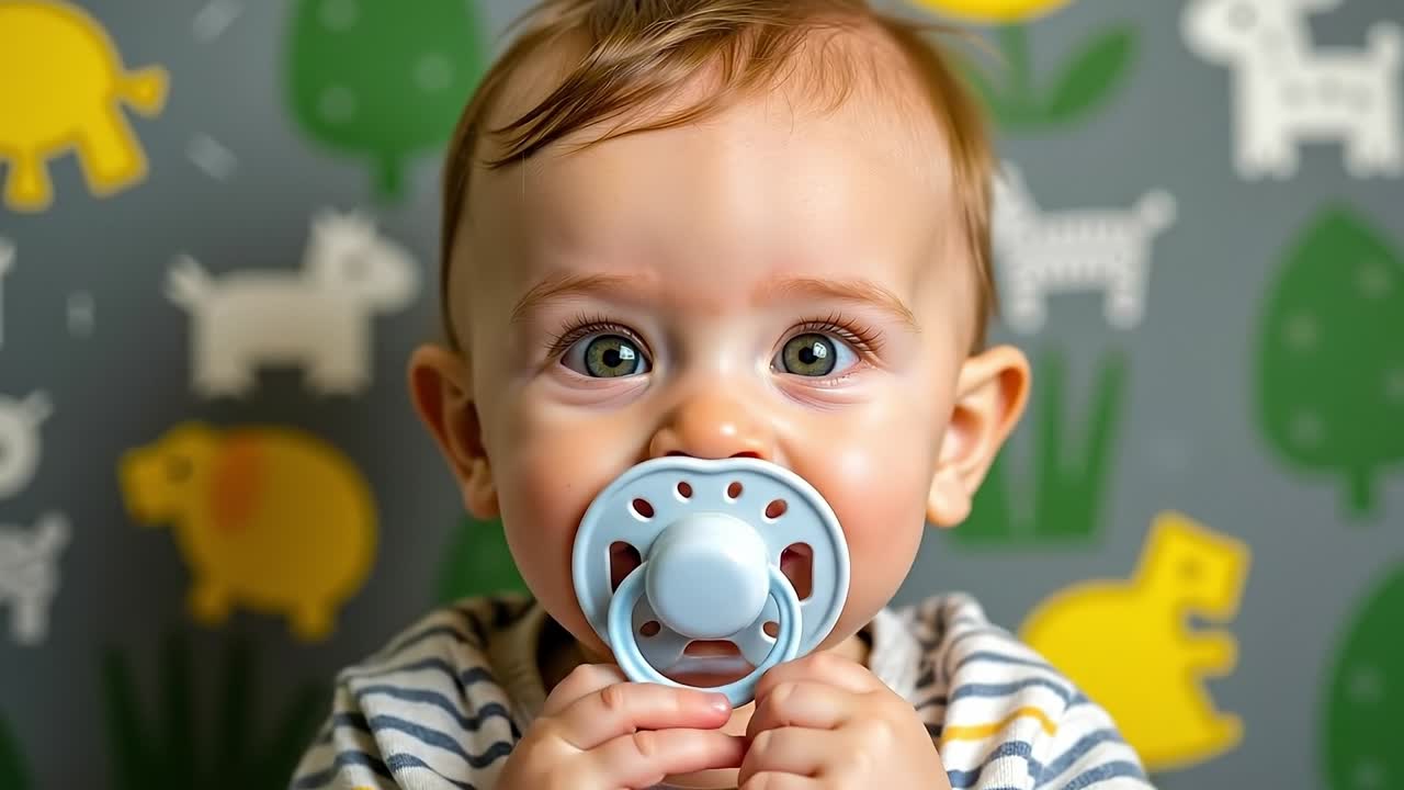 un bebé con un chupete en la boca