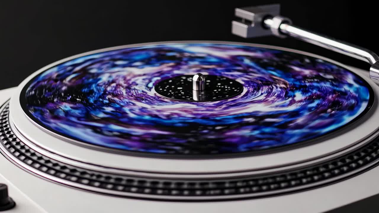 Abstract Galaxy Vinyl Record on Turntable