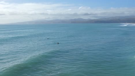 Surfer-catches-small-wave-on-a-sunny-mid-winter's-day---New-Brighton-Beach