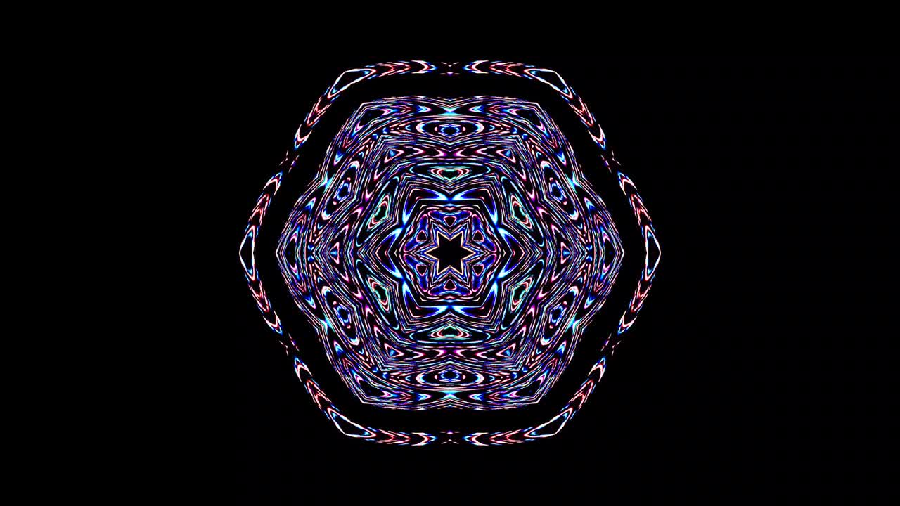 forma redonda animada de luces intermitentes multicolores, sobre un fondo negro