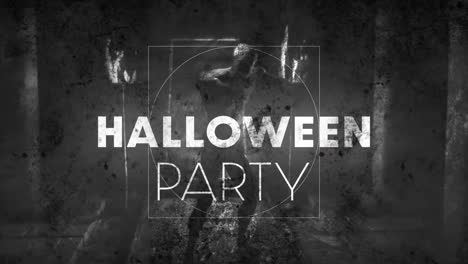 Animation-of-halloween-party-text-over-zombie-walking