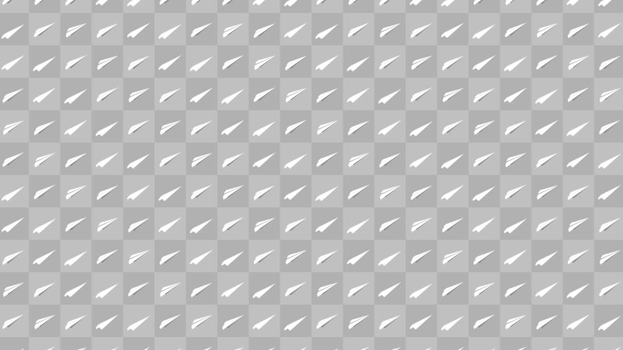 Handmade paper plane collection. Loop animation of flowing white paper plane on gray background. Business connection concept. Origami airplane flying.