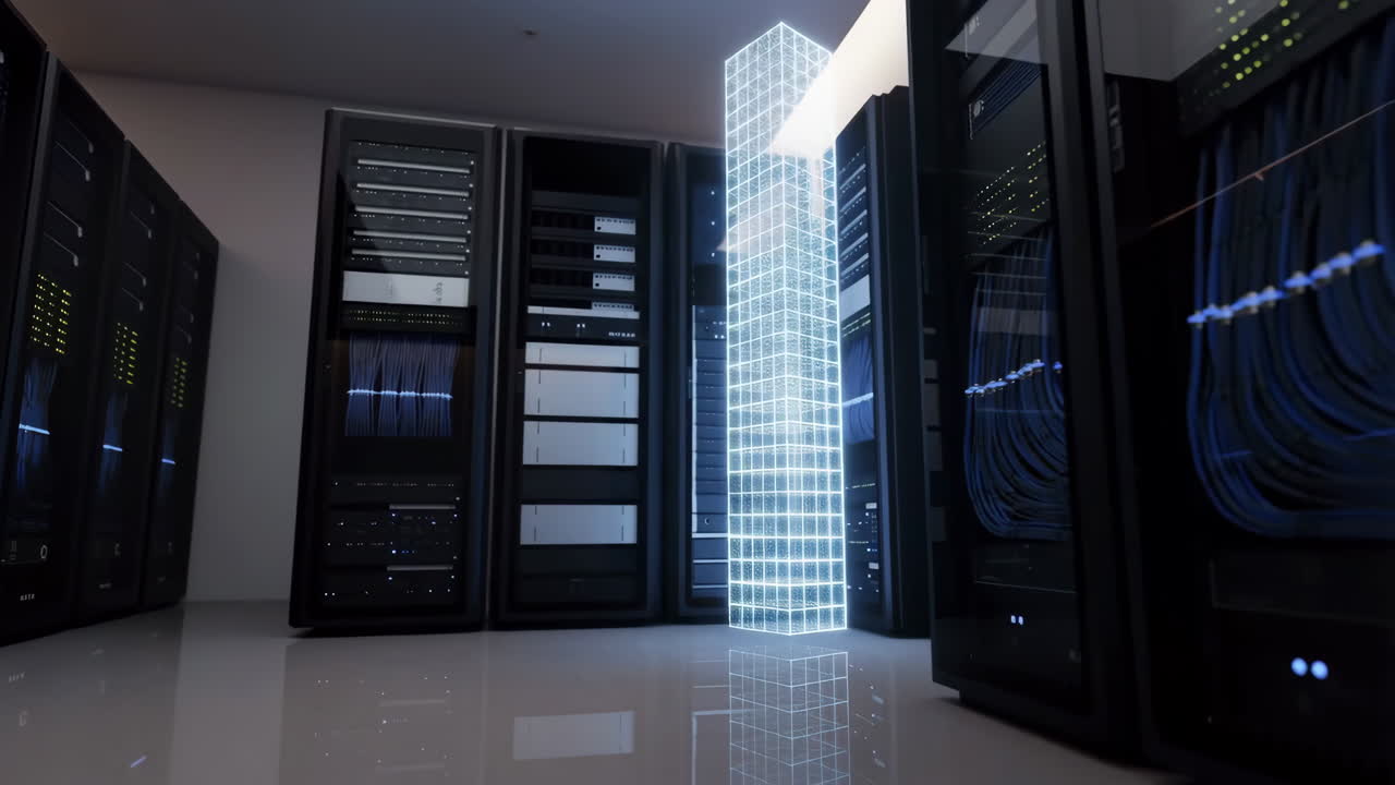Futuristic Data Center with Digital Data Tower