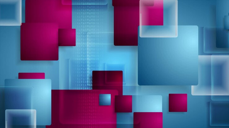Bright blue and purple glossy squares video animation