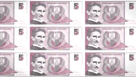 billetes de cinco dinares yugoslavos de la antigua yugoslavia, dinero en efectivo
