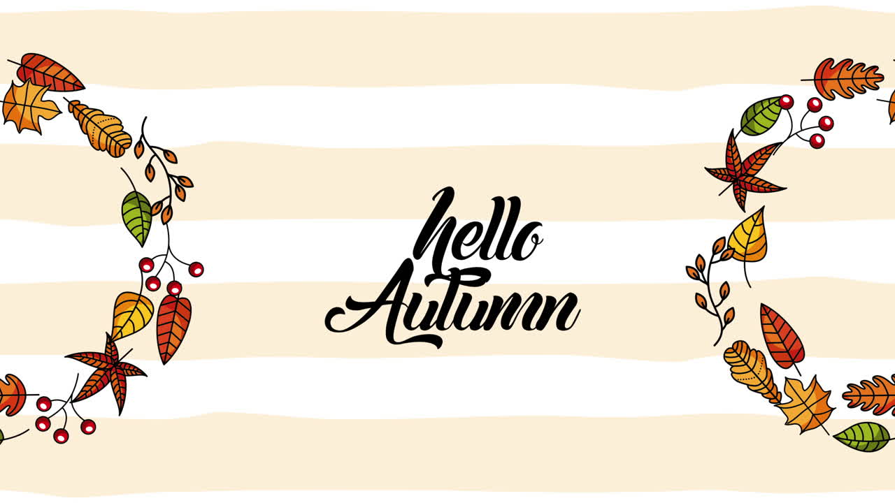ciao stagione autunnale con calligrafia e animazione foglie