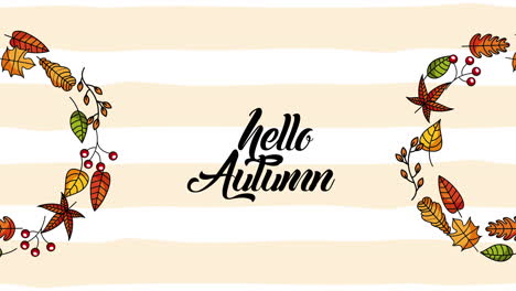 hello autumn season with calligraphy and leafs animation