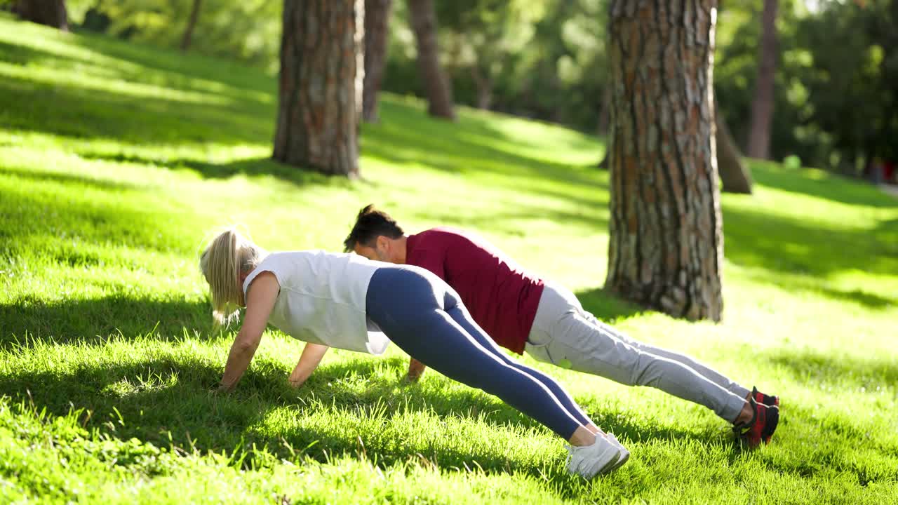 People exercising in a park
