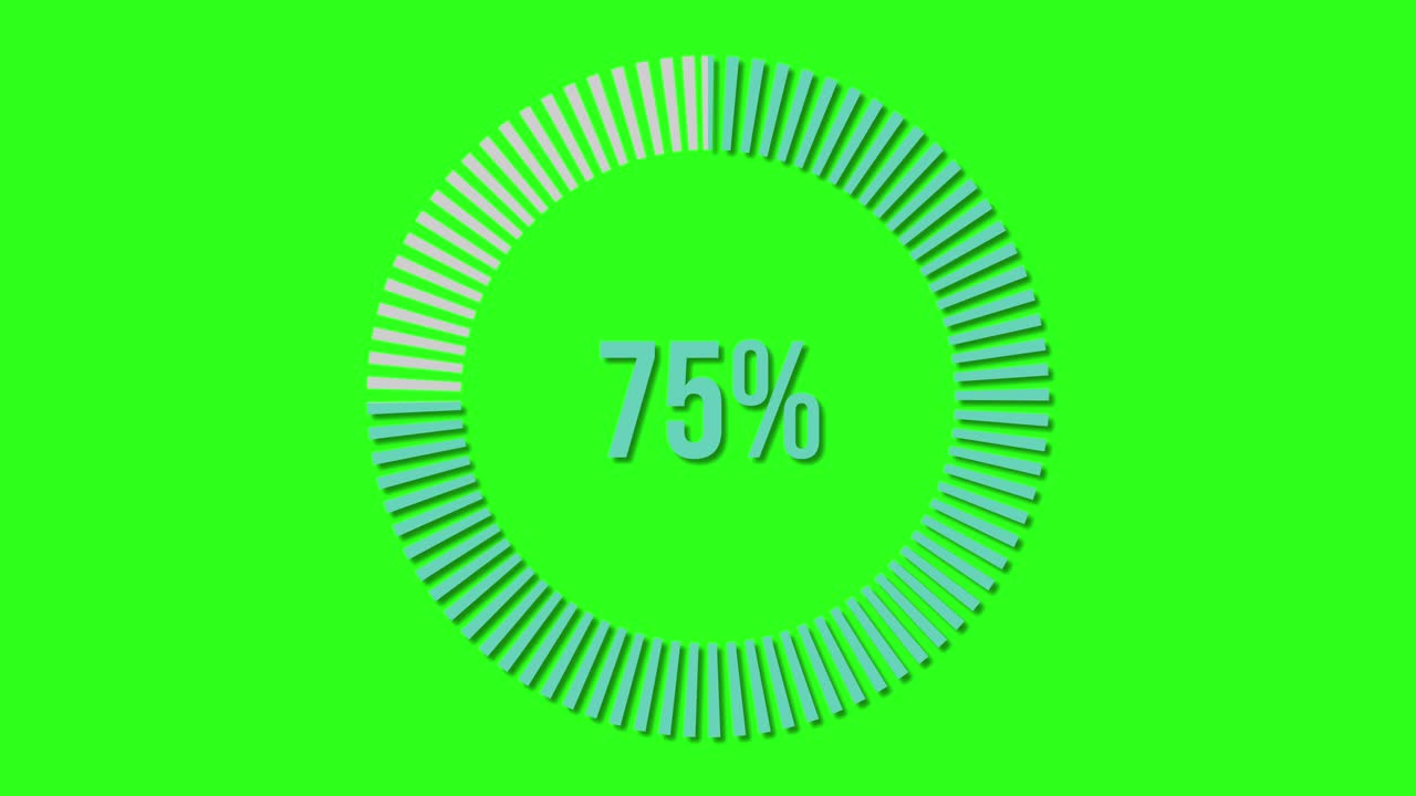 Circular progress bar animation incrementing from 10% to 100% over a green background, featuring smooth transitions and a modern design