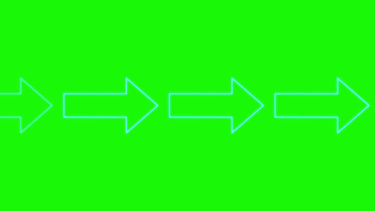 Blue outlined arrow smoothly traverses rightward across vivid green background in seamless, linear motion