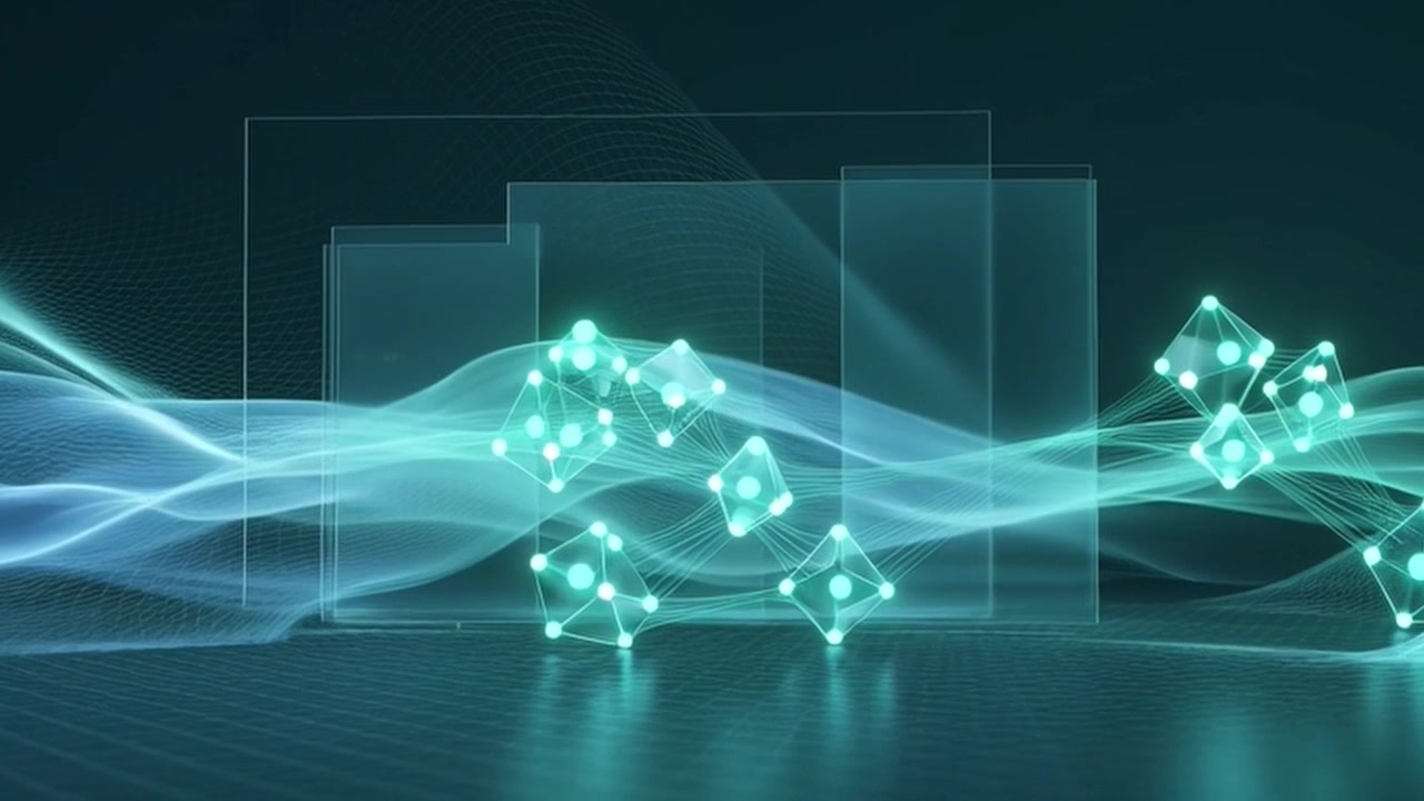 Abstract Digital Network Visualization with Glowing Geometric Nodes
