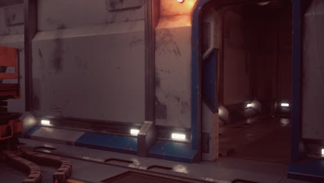 corredor de la nave espacial: un interior de ciencia ficción oscuro y sucio