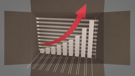 Animation-of-statistics-with-red-arrow-pointing-up-over-cardboard-box