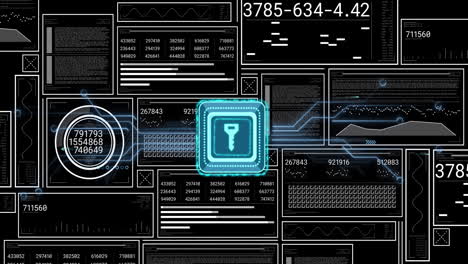 Animación-Del-Procesamiento-De-Datos-Y-El-Icono-De-Llave-Sobre-Fondo-Oscuro