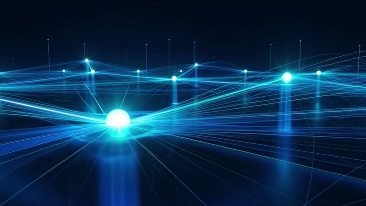 Abstract Digital Network Connection with Glowing Nodes and Data Lines