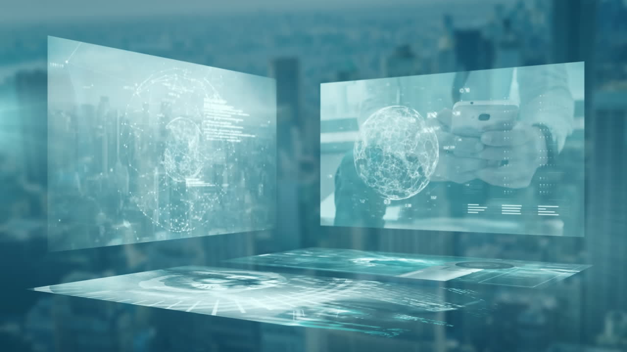 데이터 처리 및 지구 회전의 애니메이션.