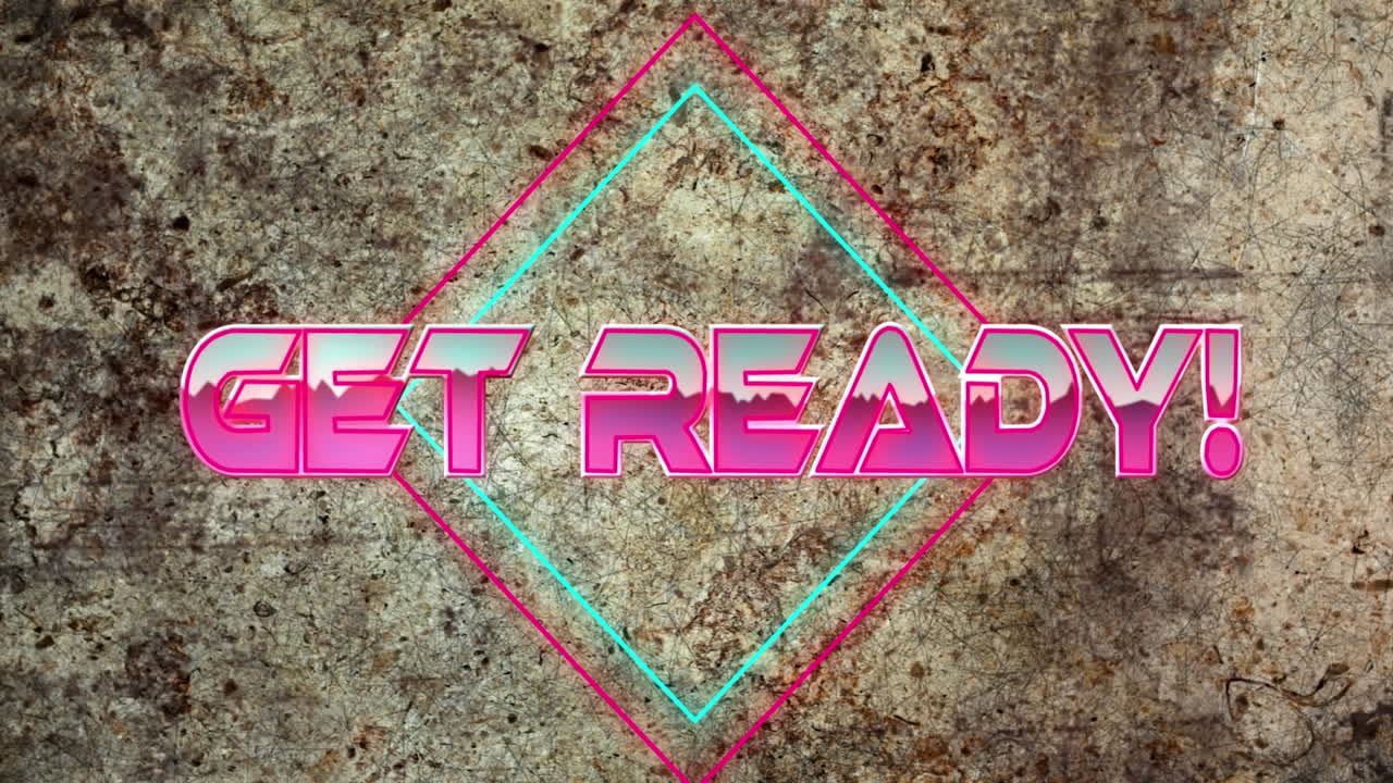 Animation of get ready text over geometrical moving shapes