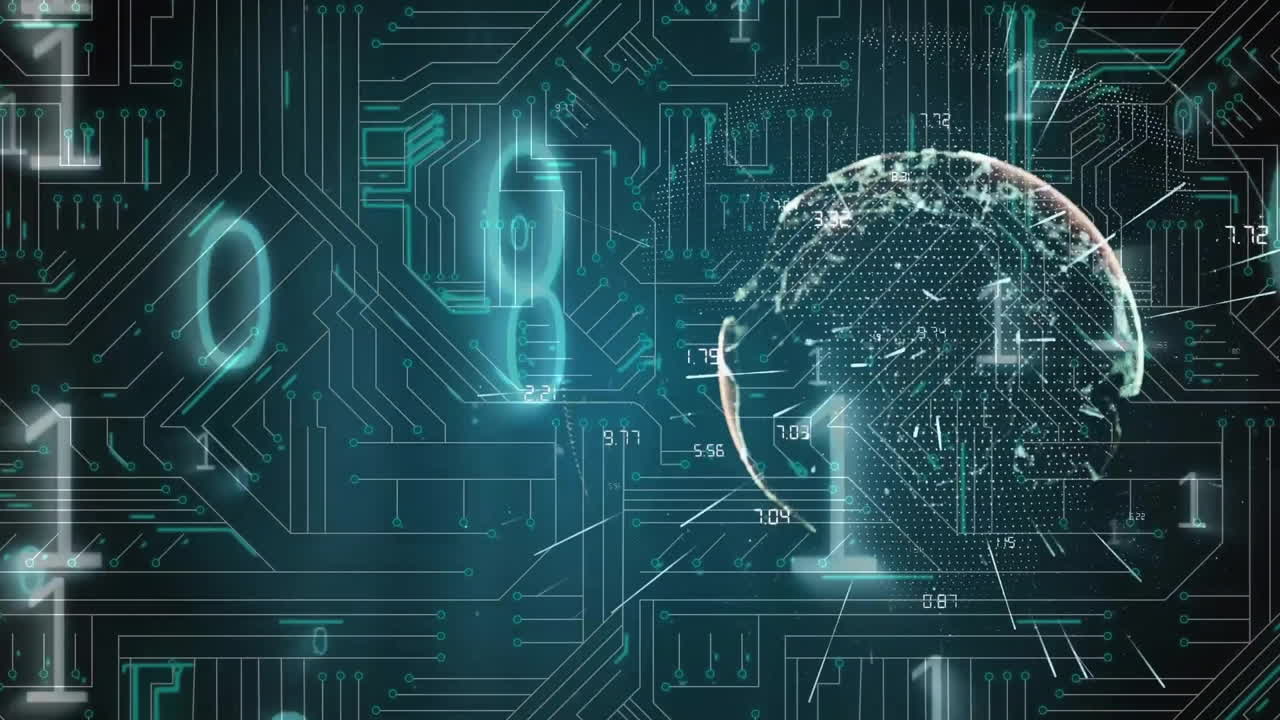 animación de codificación binaria en todo el mundo con procesamiento de datos