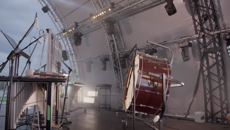 stage setup with vibraphone and large bass drum