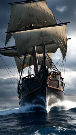 A Sailing Ship Navigating Stormy Seas